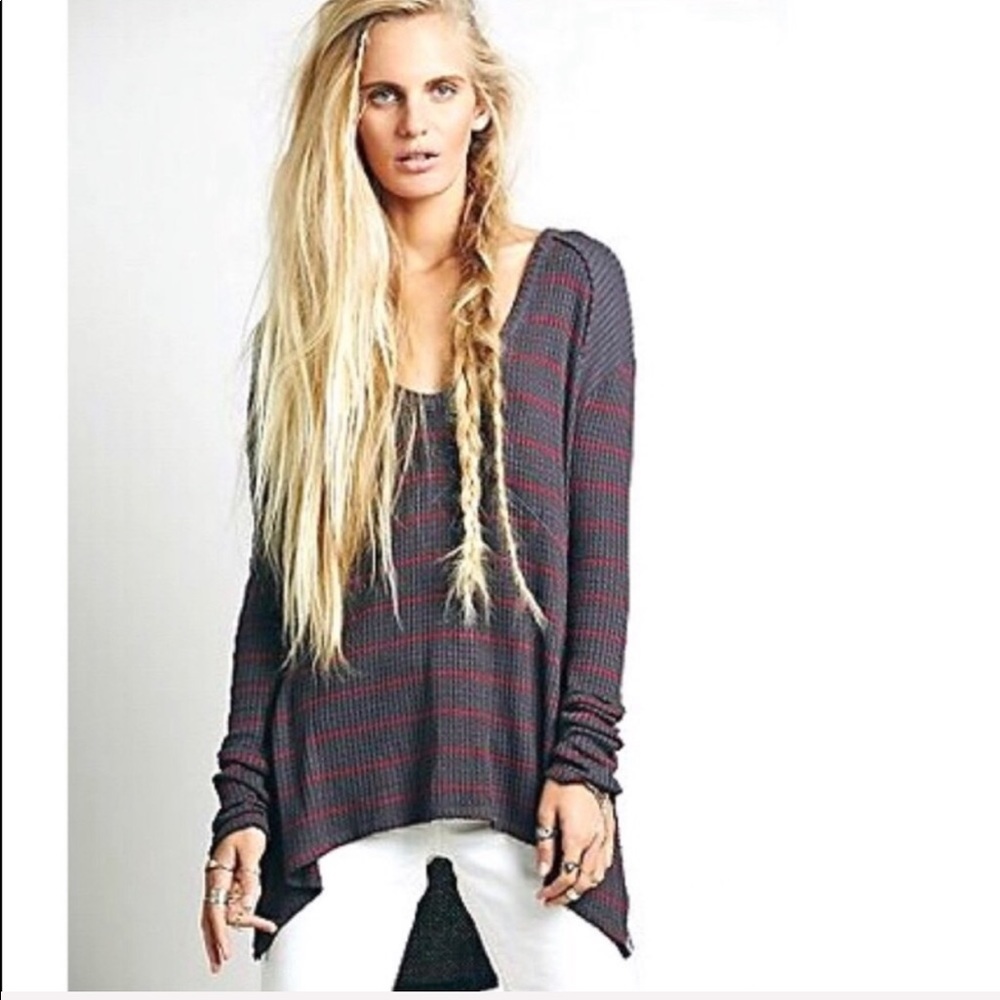 FREE PEOPLE / Striped Drippy Thermal tunic top - Picture 2 of 6